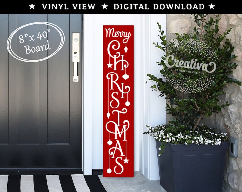 Merry Christmas Porch Sign SVG DXF PNG Whimsical Tall Vertical  Etsy