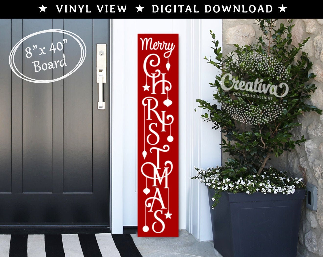 Merry Christmas Porch Sign SVG DXF PNG Whimsical Tall Vertical  Etsy