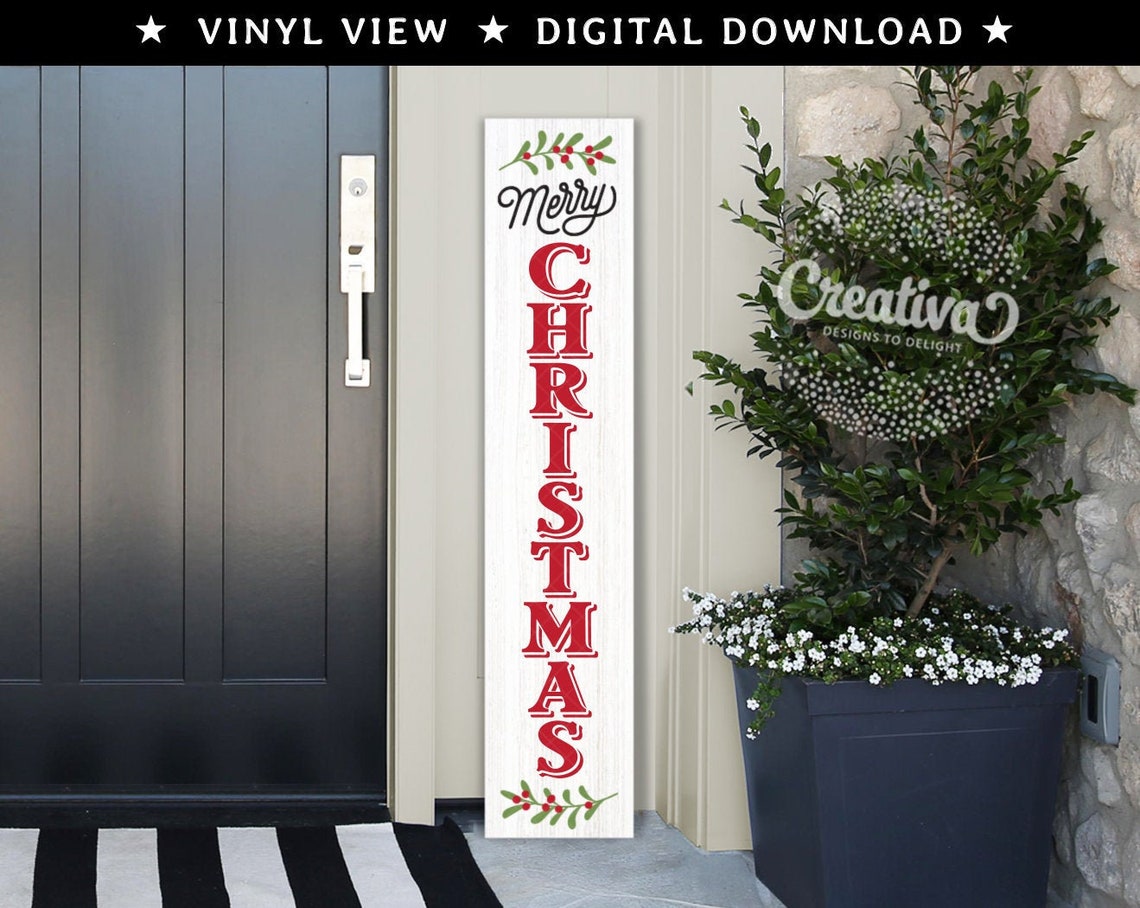 Merry Christmas Porch Sign SVG DXF PNG Tall Vertical Rustic | Etsy