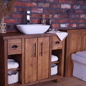 Hand Crafted Premium Bathroom Vanity Cabinet - Freestanding Washstand - Walnut Oil Finish