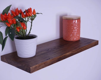 Rustic Floating Wooden Shelf - 20cm Depth x 2.5cm Thickness - Multiple Lengths & Finishes - Living Room / Kitchen / Bathroom - Chunky