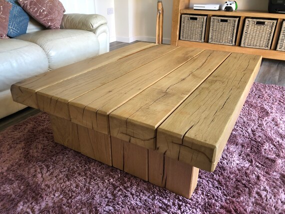 Exclusive Hand Built Oak Sleeper Coffee Table British Varnish Finish Available In Multiple Sizes