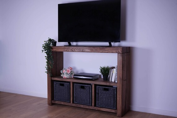 Chunky Oak Sleeper TV Cabinet Including Baskets Console Table Side Table Hand Crafted Rustic Contemporary Traditional Etsy