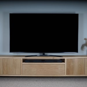 Hand-Crafted Large Oak TV Cabinet – Harrods Design - Media Center, Storage Console - Clear Satin Finish