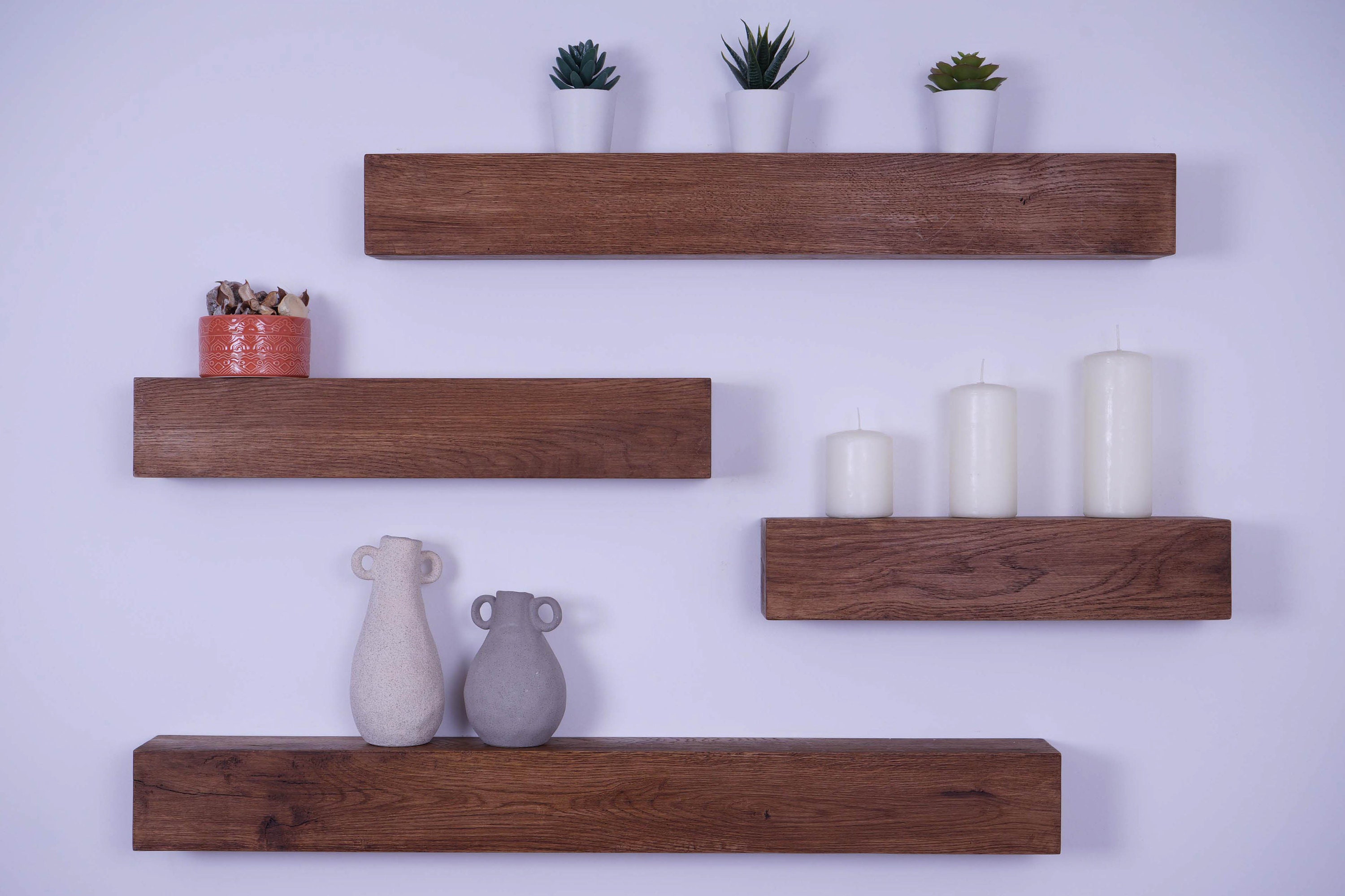 Chunky Oak Hardwood Floating Shelves - 10cm Depth X 10cm Thick - Dark