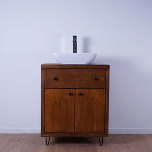 Contemporary Wooden Bathroom Vanity Unit/Wash Stand With Drawer & Cupboard Doors - Adapted Drawer To Allow Pipework - Made To Size