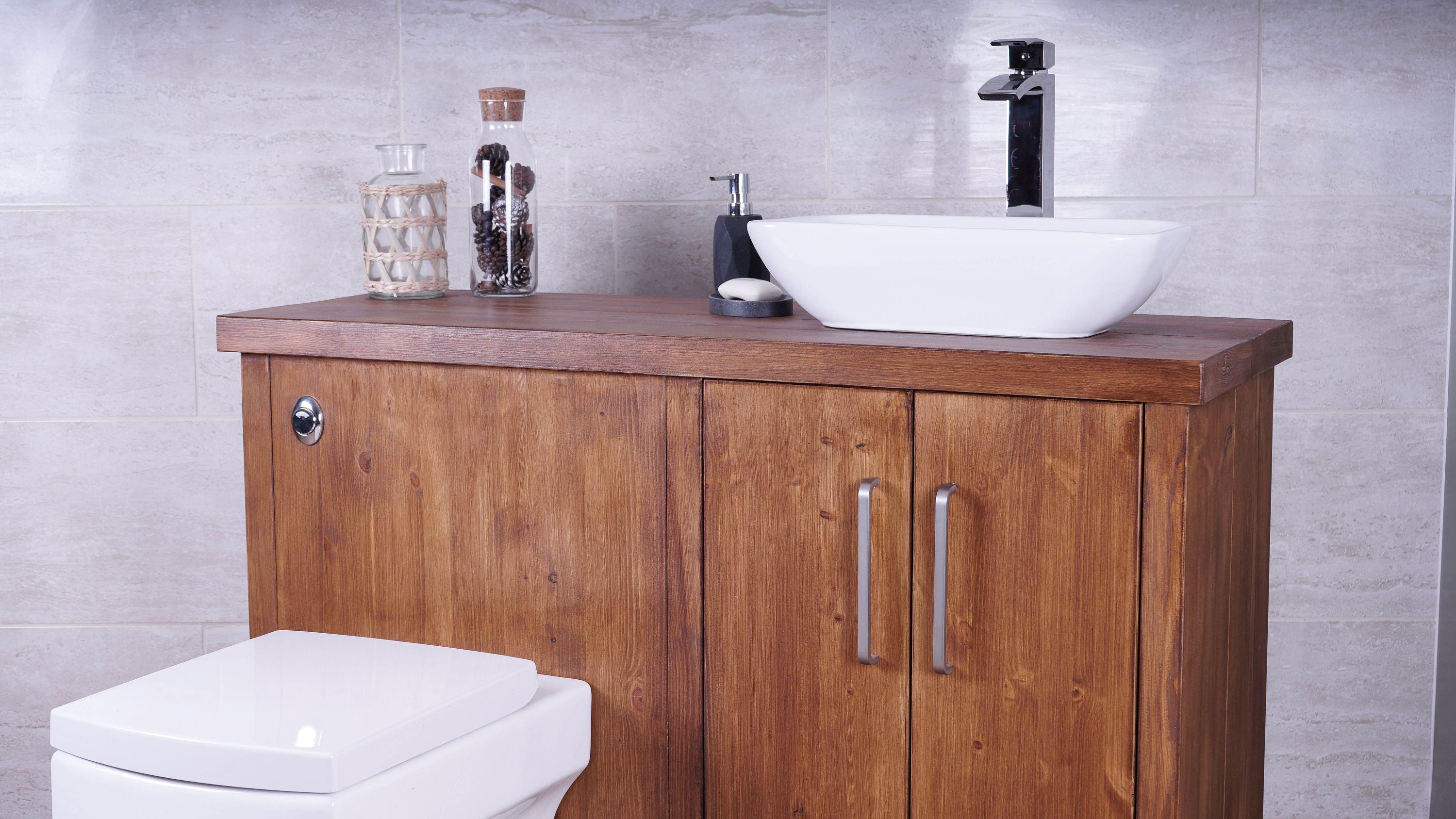 Under Sink Cabinet, Rustic Bathroom Wall Mounted Vanity Wash Stand  37.5hx50wx38dcm 2 Doors, Farmhouse Cottage Custom Handmade in Somerset UK 