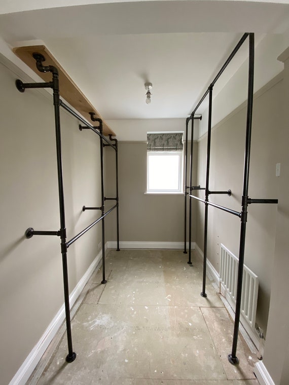 Urban Living Industrial Black Clothes Rail With Wooden Oak Shelf Wardrobe Space Multiple Sizes Available Etsy Canada