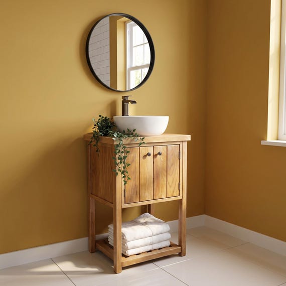 Hand-Crafted Oak Bathroom Washstand – Farmhouse Vanity Unit, Dark Oak Finish