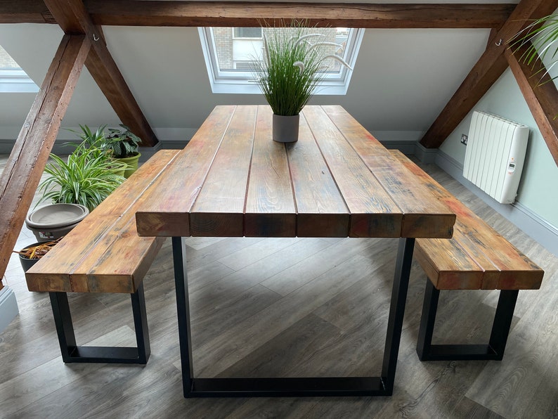 Colourful Dining Table & Bench Set Combo With Black Steel Etsy UK
