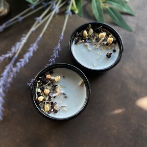 2pc Set Soy Wax Candles in Black Ramekin Dishes - Sweet Frosted Juniper Forest Scented Candles with Dried Mulberries, Jasmine, and Rosemary