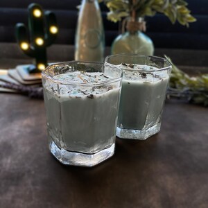 2pc Whiskey Glass Soy Wax Candle Set - Sea Salt Musk Scented Candles in Quality Textured Glass Whiskey Cups - with REAL Crystal Chips on Top