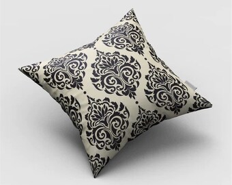 Customised Digital printing  Black and Cream Damask cushion cover with Cushion Inner Insert Pad