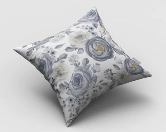 Customised Digital printing  White and Grey rose cushion cover with Cushion Inner Insert Pad