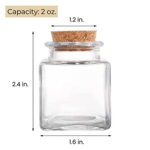 2 oz Tiny Square Glass Jars with Cork Lids – Mini Bottles for Spices, Herbs, Gifts, Crafting & Party Favors – Pack of 20