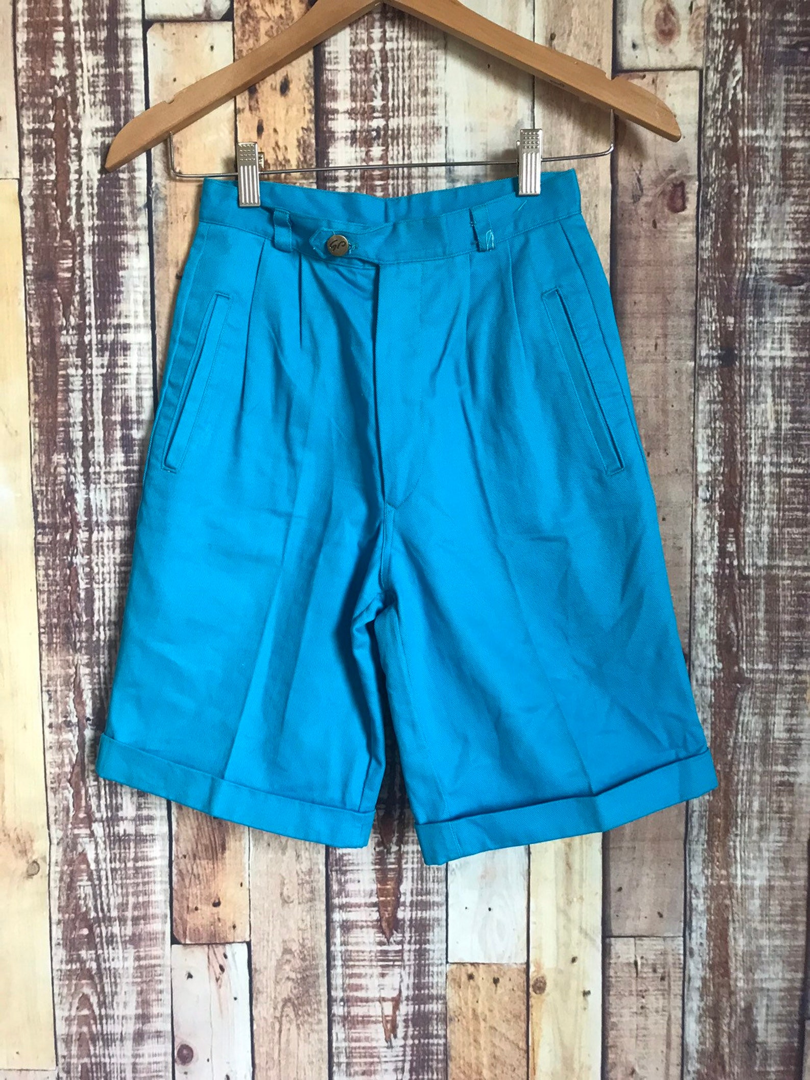 Vintage Sky Blue Shorts Vintage High Waist Pleated Blue | Etsy