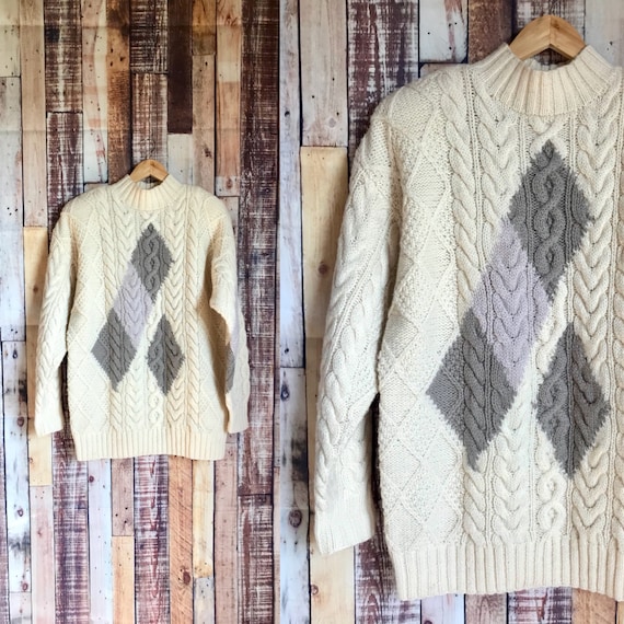 Vintage Oversized Wool Cableknit Sweater, Vintage