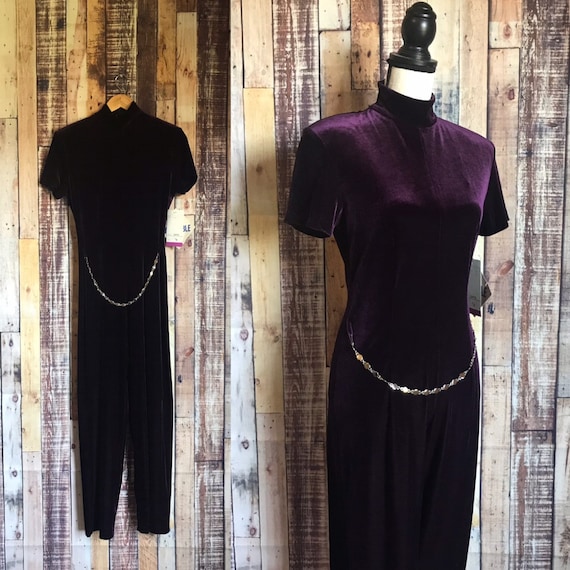 Vintage Velvet Jumpsuit, 80's NOS Purple Velvet Ju