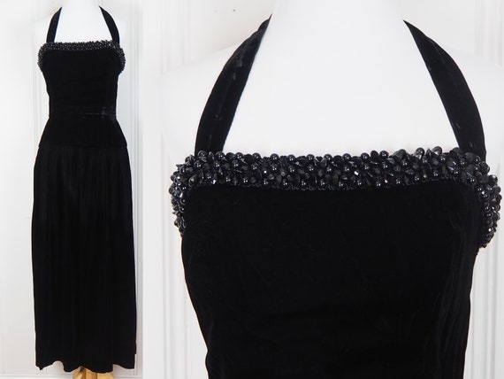 Victor Costa Black Velvet Dress / Vintage Formal D