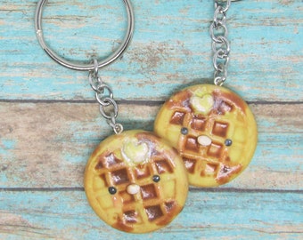 Best friend keychain - friendship keychain - couples keychain - bff keychain - sister keychain - waffles jewelry  - best friend gift