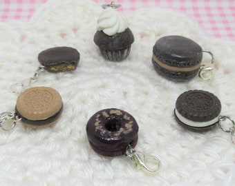 Set of 6 Chocolate Lover's stitch markers - crochet charms - knitting charms - stitch markers - dessert charms - clay food charms - crochet