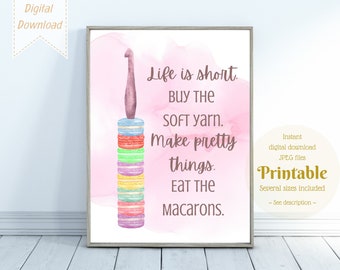 Crochet printable - gift for crocheter - instant download - crochet hooks - macaron art print - polymer clay crochet hook - craft room art