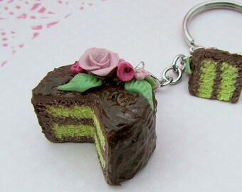 Cake keychain - Big charm - polymer clay charm - clay charm - polymer clay - cake keychain - dessert jewelry - cake slice charm