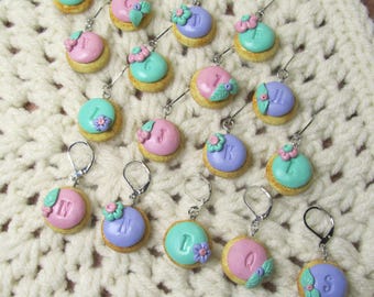 Crochet Hook Size stitch markers, set of polymer clay progress keepers, sugar cookie gifts for crocheters, Cottagecore kawaii charms