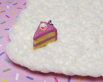 Pink lemonade cake charm - polymer clay charms - clay charm - polymer clay jewelry - stitch markers - dessert jewelry - clay cake charm