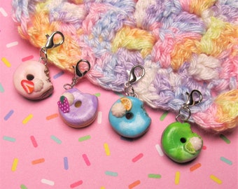 Set of 4 donut stitch markers - crochet charms - knitting charms - food stitch markers - stitch markers - dessert - clay food charms