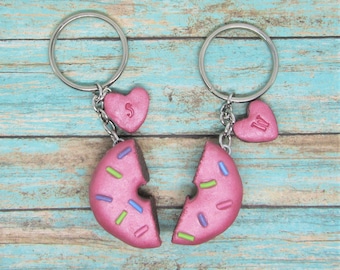 Best friend keychain - friendship keychain - couples keychain - bff keychain - sister keychain - donut jewelry  - best friend gift