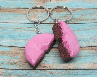 Best friend keychain - friendship keychain - couples keychain - bff keychain - sister keychain - donut jewelry  - best friend gift