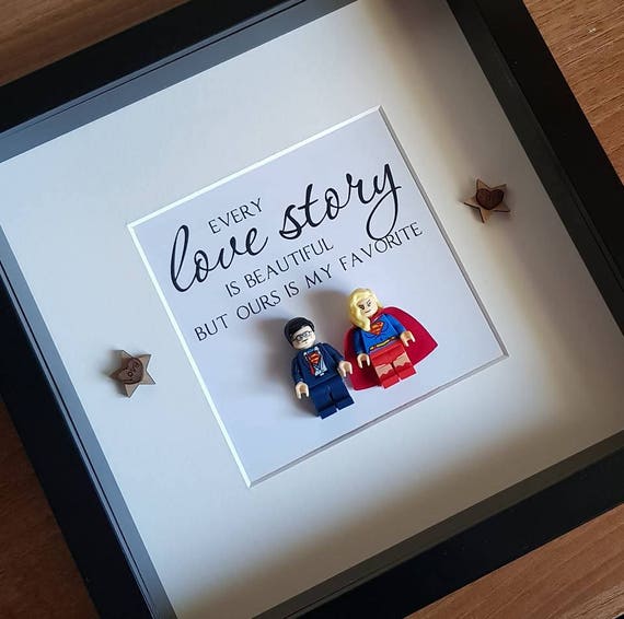 Love Story Superman And Superwoman Lego Custom Frame 3D
