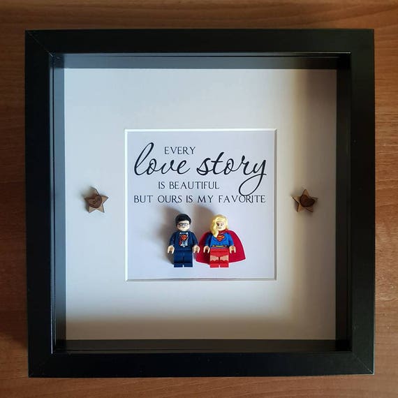 Love Story Superman And Superwoman Lego Custom Frame 3D