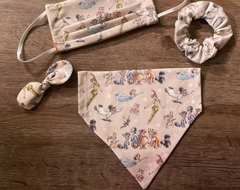 Peter Pan Matching Set ,Dog Bandana,Face Mask, Scrunchie ,Hair clip