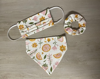 Floral Fruit Slices Matching Set/Bandana /Facemask /Scrunchie