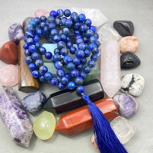 Lapis Lazuli Mala Necklace: 108 Bead Japa Mala, Meditation Jewelry