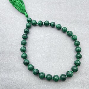 Natural Malachite Pocket Mala - 27 Beads with Tassel | Healing Crystals | Handmade Meditation Prayer Beads