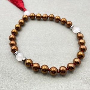 Copper Hematite Mala Bracelet - 27 Beads with Selenite, Meditation Prayer Beads, Yoga Gift for Root Chakra & Healing Energy