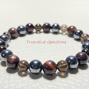Hematite Bracelet, Tiger Eye & Smoky Quartz Beaded Bracelet, Unique Crystal Healing Jewelry for Strength And Balance