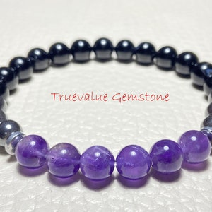 Amethyst And Black Onyx Bracelet | Beaded Gemstone Jewelry for Healing & Protection