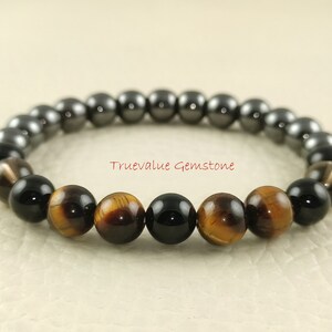 Tiger Eye Tourmaline Hematite Bracelet: Essential Oil Diffuser, Buddhist Mala