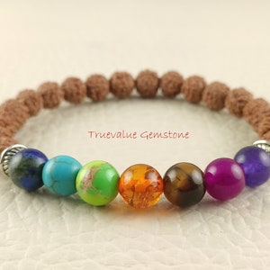 Rudraksha 7 Chakra Bracelet: Healing Gemstone Beads, Men & Women