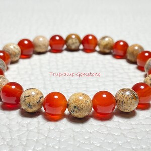 Red Onyx & Picture Jasper Bracelet | Beaded Jewelry for Health And Healing | Unique Natural Stone Wrist Candy