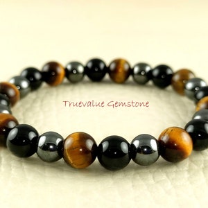 Hematite And Tiger Eye Bracelet - Natural Beaded Bracelet for Grounding & Protection, Stylish Healing Jewelry