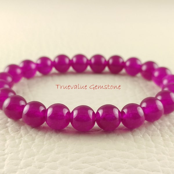 Hot Pink Jade Bracelet, Beaded Bracelet, Healing Crystal, 8mm Beads, Friendship Bracelet, Crystal Beads Bracelet, For Gift