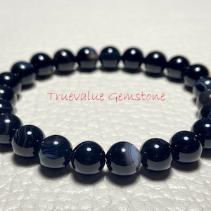 Banded Black Onyx Bracelet - Handmade Beaded Bracelet for Men & Women, Natural Stone Jewelry, Unique Gift Idea