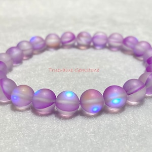 Matte Purple Aura Quartz Beaded Bracelet: Boho Crystal Jewelry