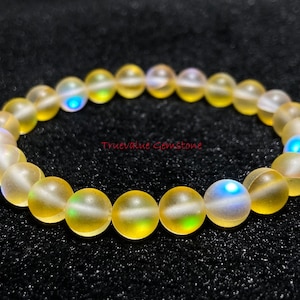 Matte Yellow Aura Quartz Bracelet | Beaded Bracelet for Healing & Meditation | Crystal Gemstone Jewelry for Positive Energy