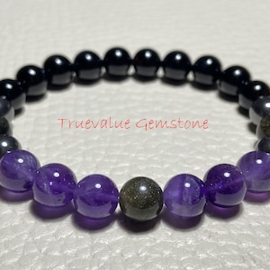 Amethyst, Obsidian, Hematite & Onyx Bracelet, Beaded Bracelet, Healing Crystal, 8mm Beads, Friendship Bracelet, Crystal Beads Bracelet